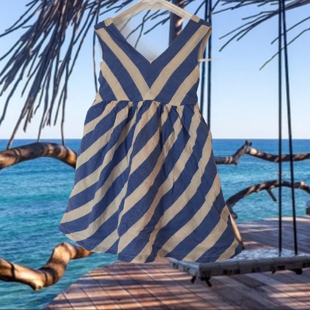 Arsene & Les Pipelettes Sky Blue Striped Dress